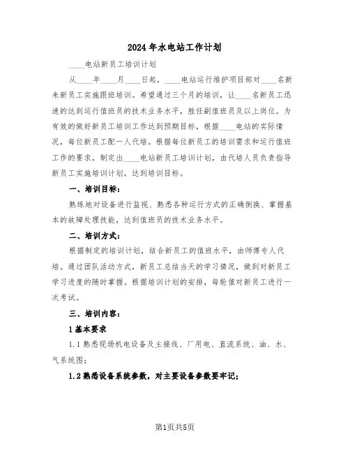 2024年水电站工作计划（二篇）