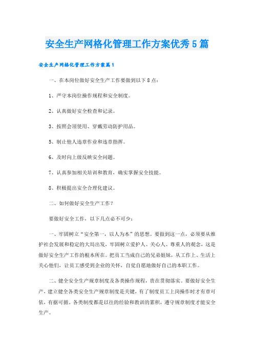 安全生产网格化管理工作方案优秀5篇