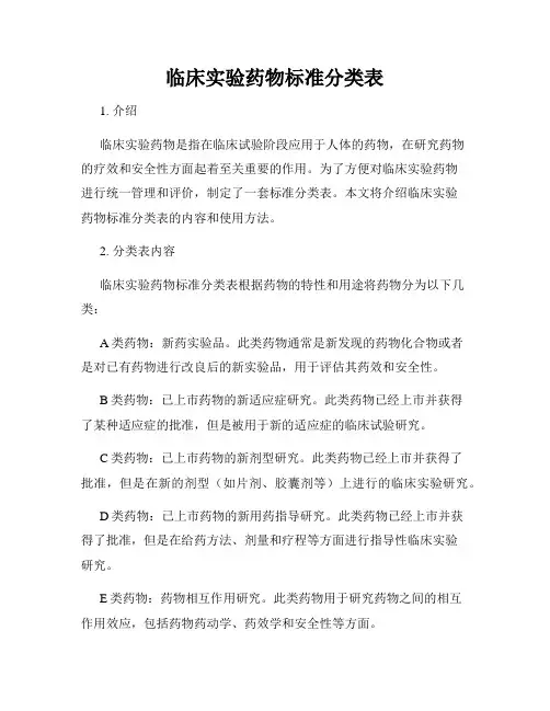 临床实验药物标准分类表