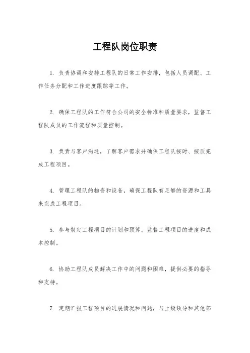 工程队岗位职责
