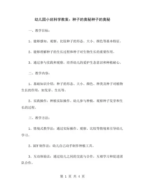 幼儿园小班科学教案：种子的奥秘