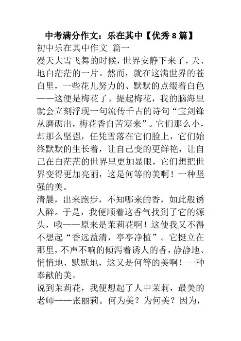 中考满分作文：乐在其中【优秀8篇】
