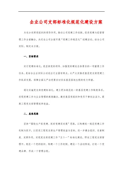 企业公司支部标准化规范化建设方案