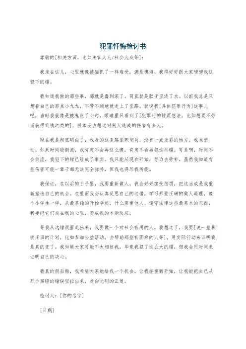 犯罪忏悔检讨书