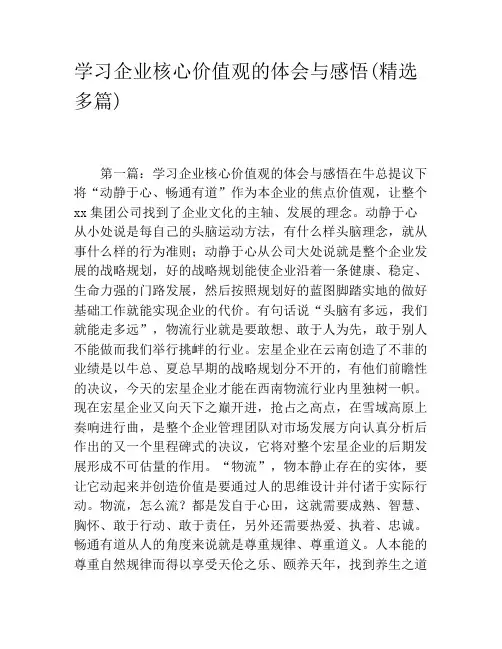 学习企业核心价值观的体会与感悟(精选多篇)