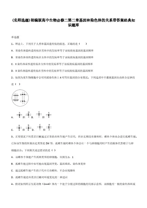 部编版高中生物必修二第二章基因和染色体的关系带答案经典知识题库