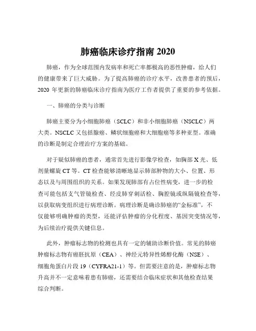 肺癌临床诊疗指南2020