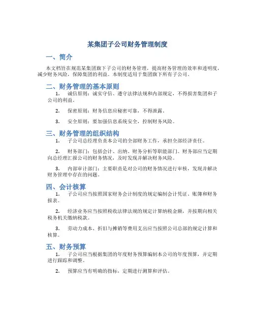 某集团子公司财务管理制度