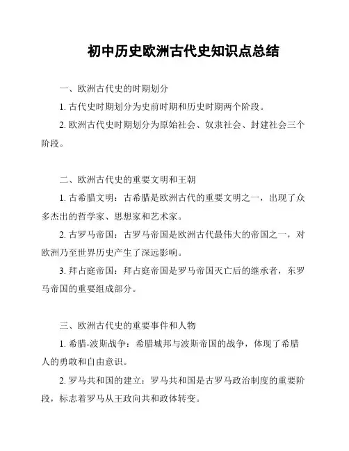 初中历史欧洲古代史知识点总结