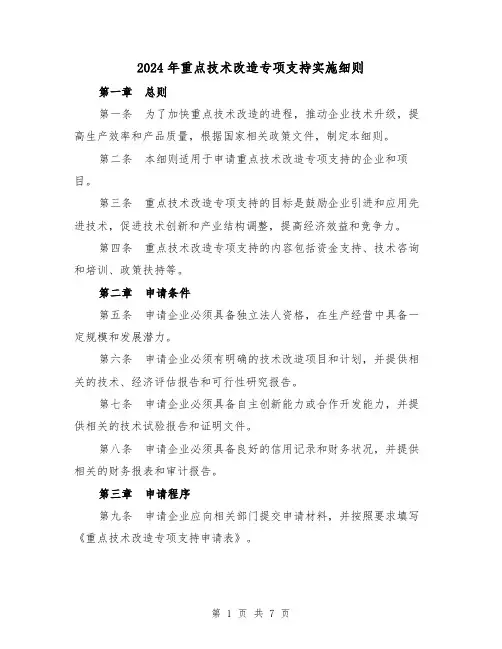 2024年重点技术改造专项支持实施细则(2篇)