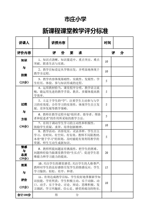 新课程课堂教学评分标准 市庄小学