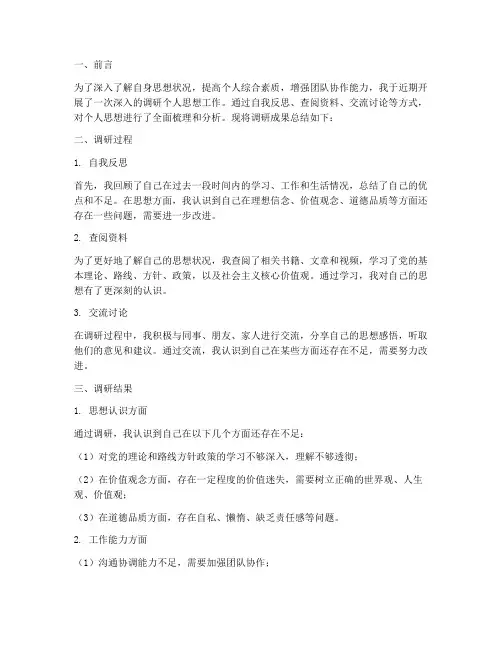 调研个人思想工作总结