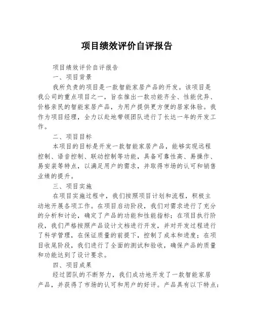 项目绩效评价自评报告