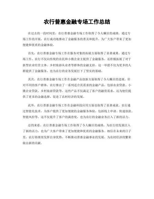 农行普惠金融专场工作总结