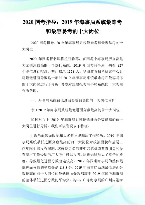 2020国考指导：2019年海事局系统最难考和最容易考的十大岗位.doc