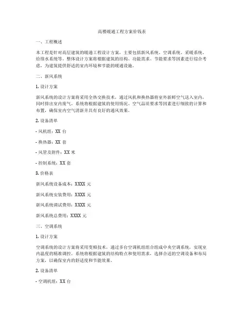 高楼暖通工程方案价钱表