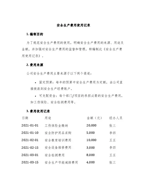 安全生产费用使用记录