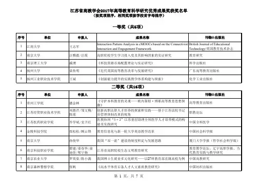 江苏省高教学会2017年高等教育科学研究优秀成果奖获奖名单