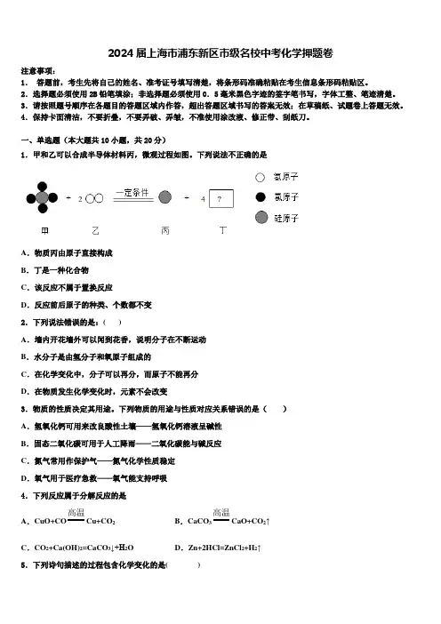 2024届上海市浦东新区市级名校中考化学押题卷含解析