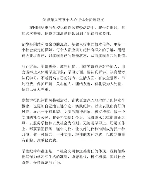 纪律作风整顿个人心得体会优选范文