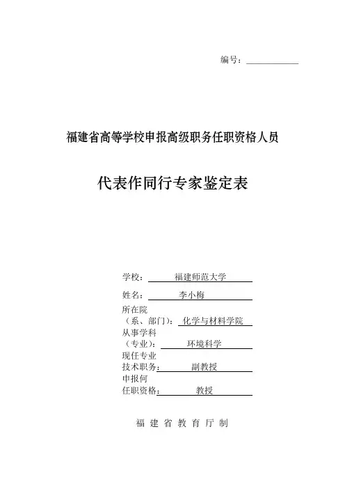代表作同行专家审查表(李小梅)