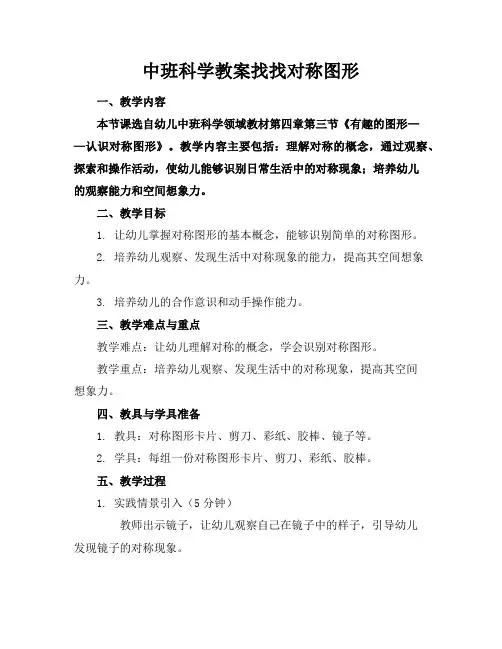 中班科学教案找找对称图形
