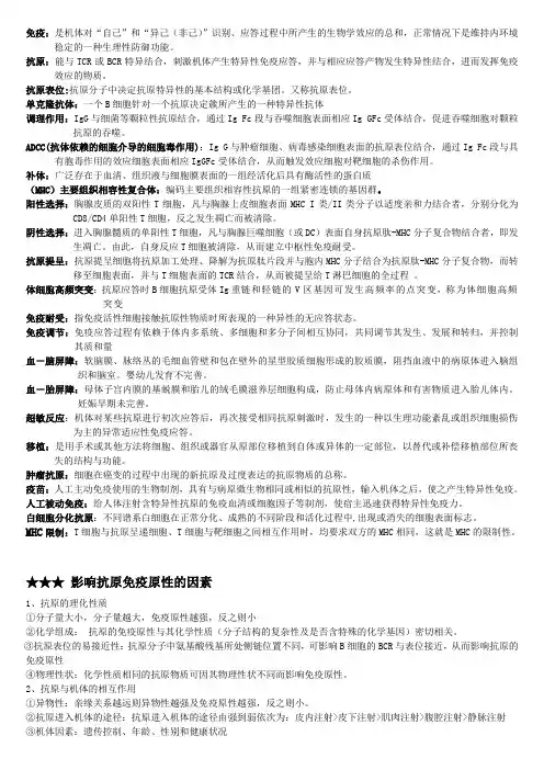 免疫学 大题 名词解释  复习重点