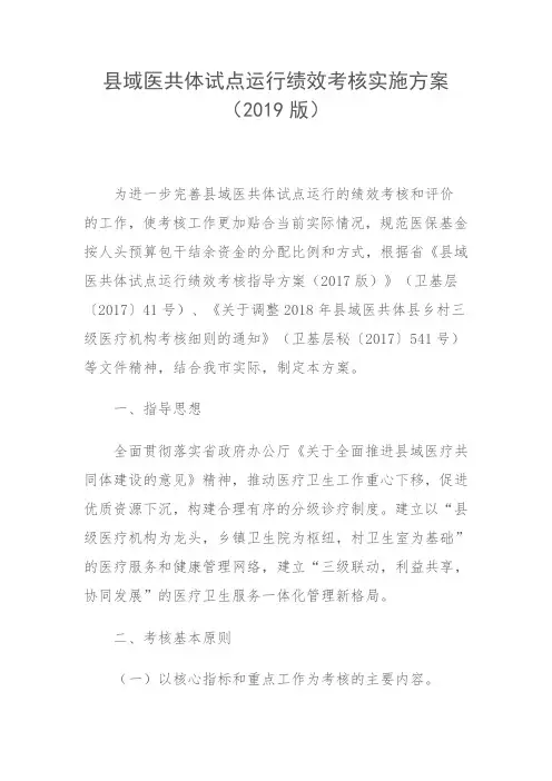 县域医共体试点运行绩效考核实施方案(2019版)