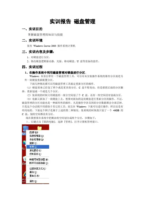 实训报告 磁盘管理