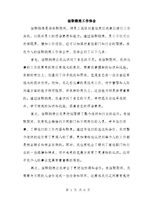 挂职锻炼工作体会（三篇）