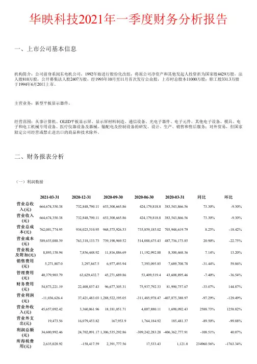 华映科技2021年一季度财务分析报告