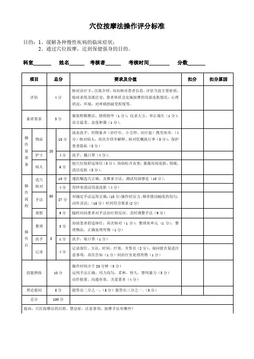 穴位按摩法操作评分标准