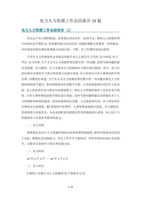 电力人力资源工作总结报告10篇