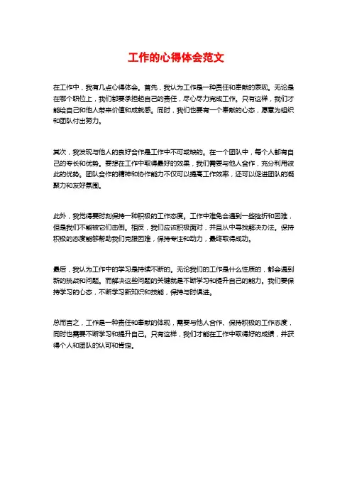工作的心得体会范文 (2)