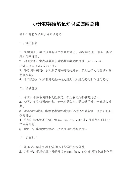 小升初英语笔记知识点归纳总结