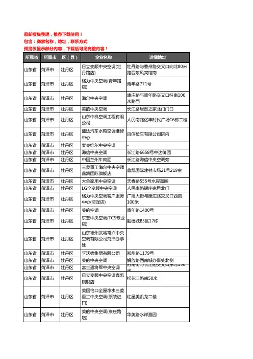 新版山东省菏泽市牡丹区中央空调企业公司商家户名录单联系方式地址大全38家