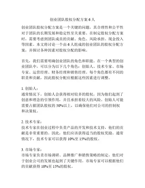 创业团队股权分配方案6人