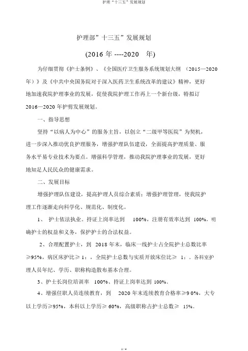 护理“十三五”发展规划