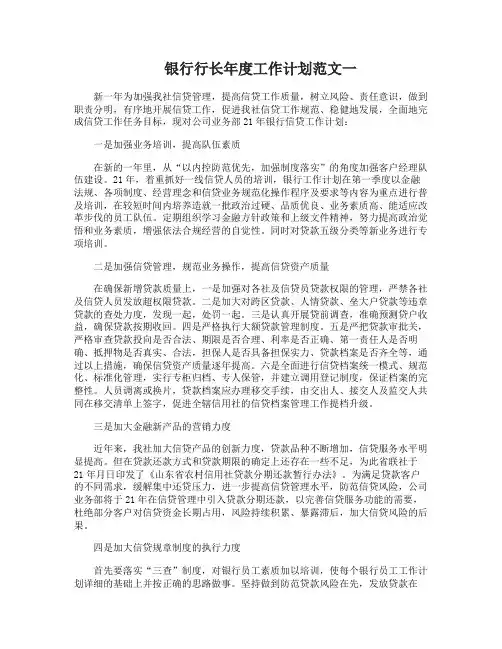 银行行长年度工作计划范文3篇