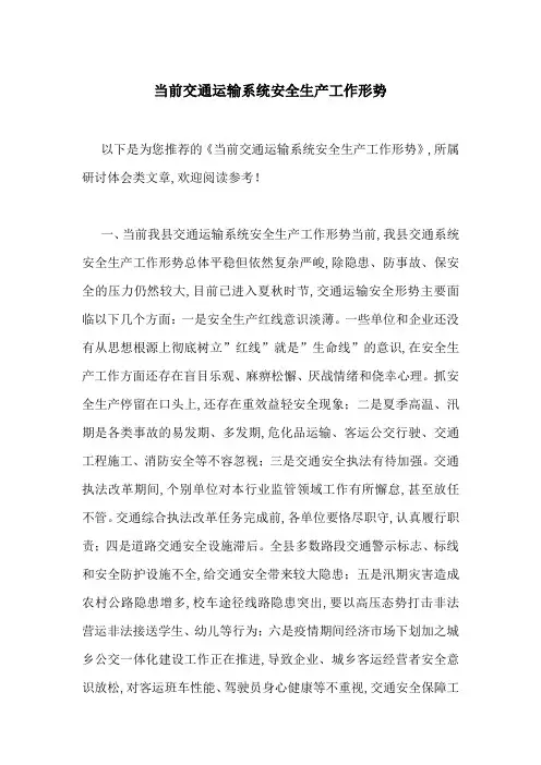 当前交通运输系统安全生产工作形势-最新范文