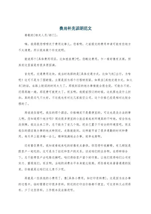 费用补充说明范文