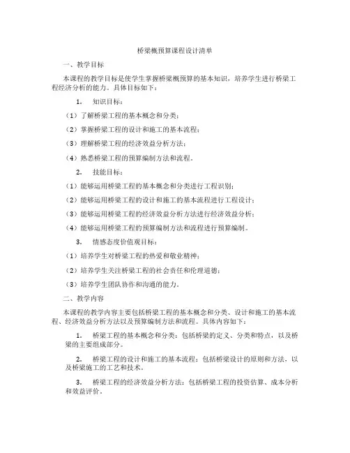 桥梁概预算课程设计清单