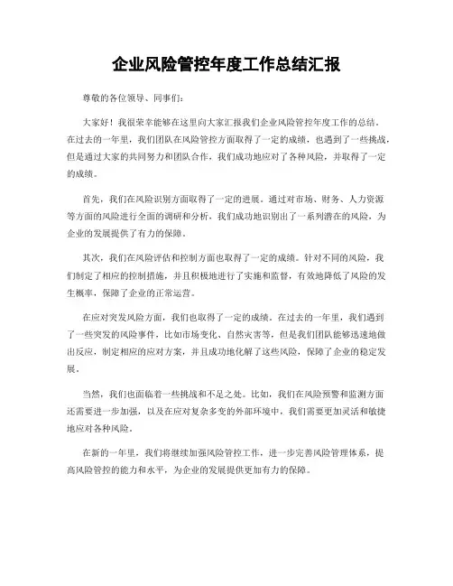 企业风险管控年度工作总结汇报
