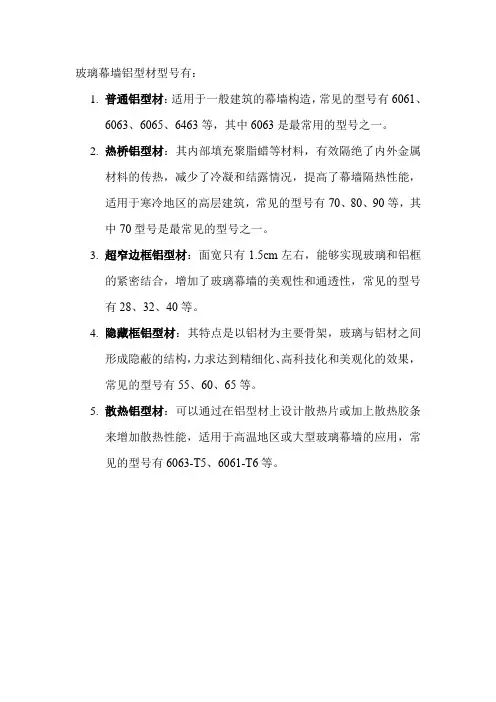 玻璃幕墙铝型材型号