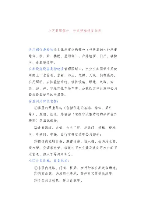 小区共用部位、公共设施设备分类