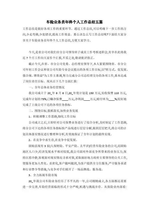 车险业务员年终个人工作总结五篇