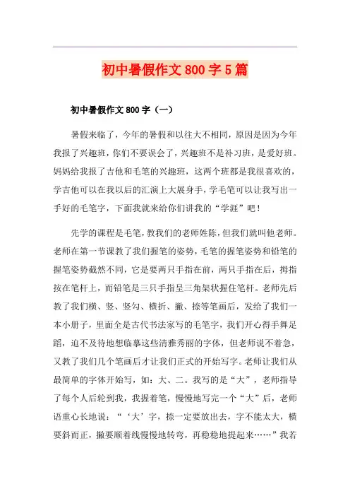 初中暑假作文800字5篇