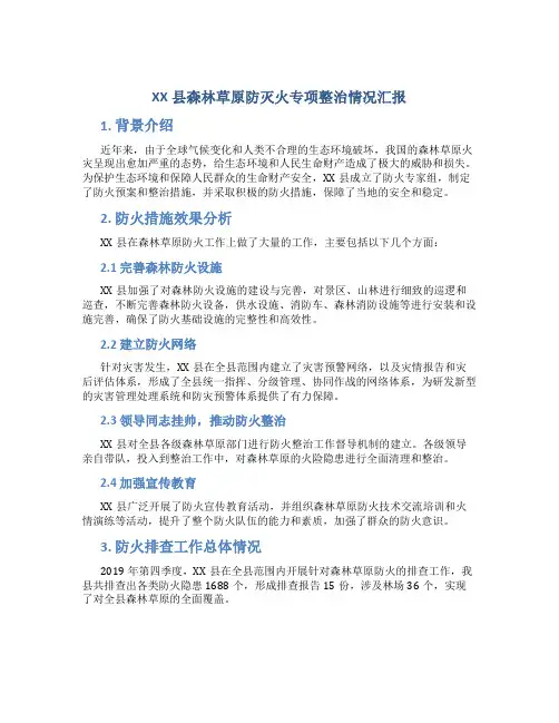 XX县森林草原防灭火专项整治情况汇报