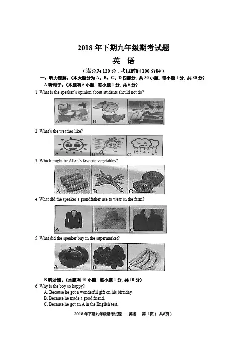 2018年下期九年级期考试题—英语