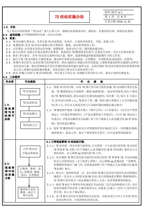 工厂7S活动实施办法+7S活动推行方案